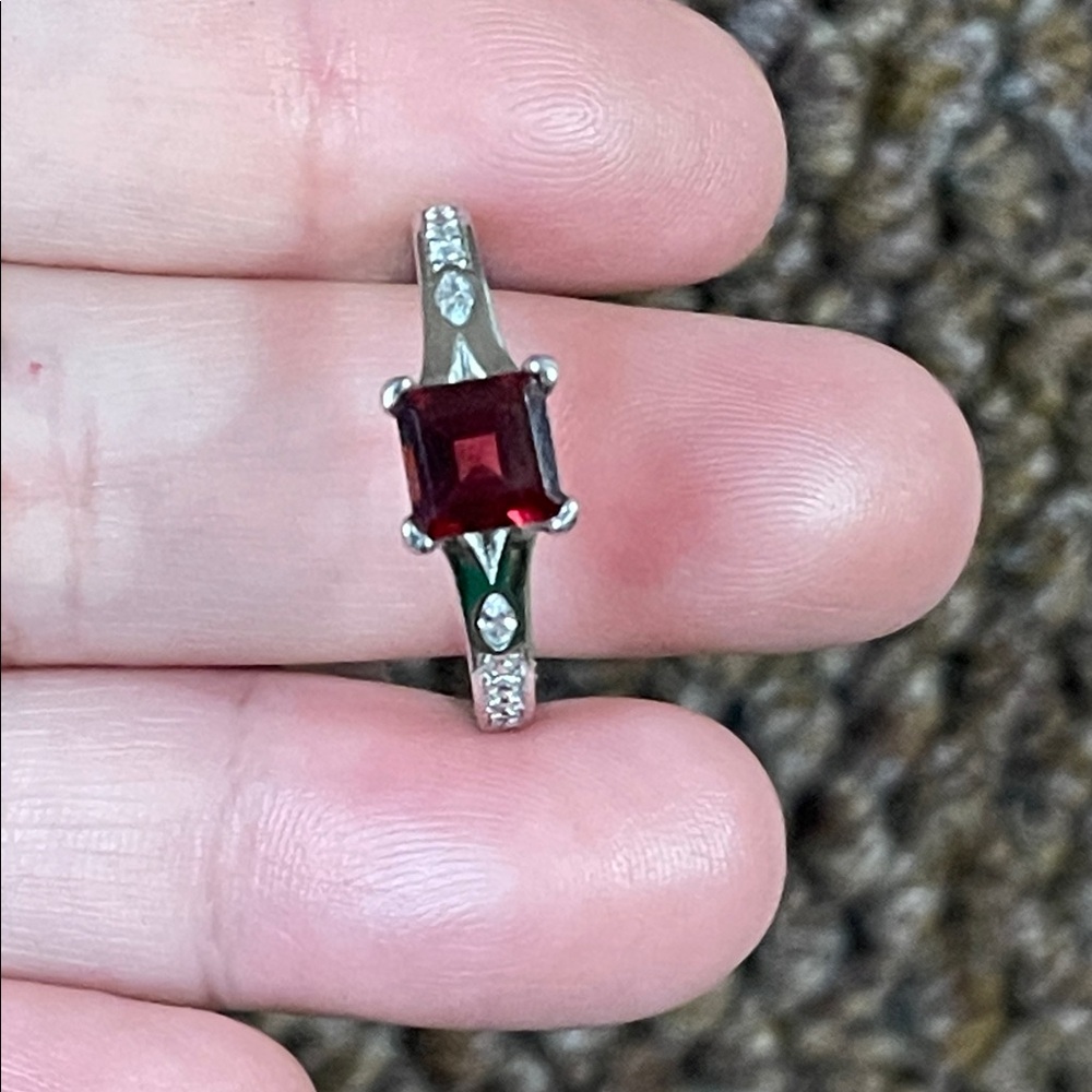 Natural Red Garnet & Sterling Silver Ring, Size 10